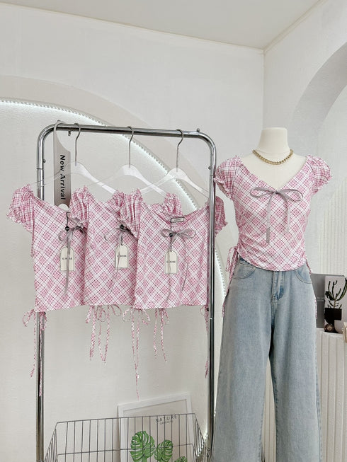 Women V-Neck Side Ruched Tops